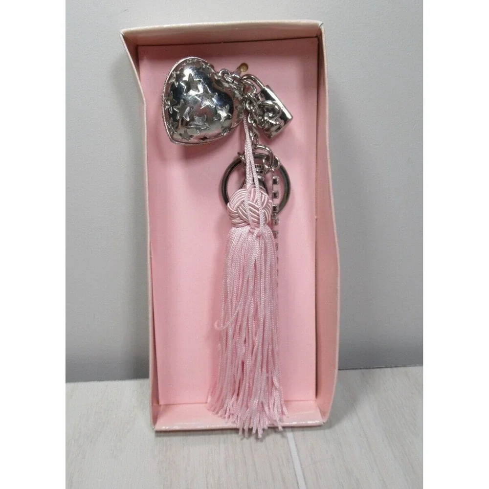 Ulta cosmetics Silver‎ tone pink tassel heart lock gems charms keychain bag clip